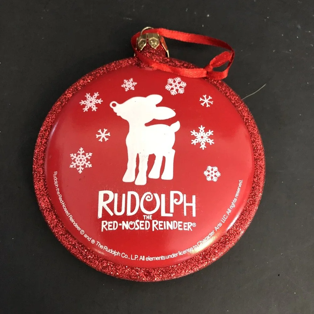 Rudolph the Red Nosed Reindeer Glass Ornaments Set of 3 with Santa Claus Dan Dee